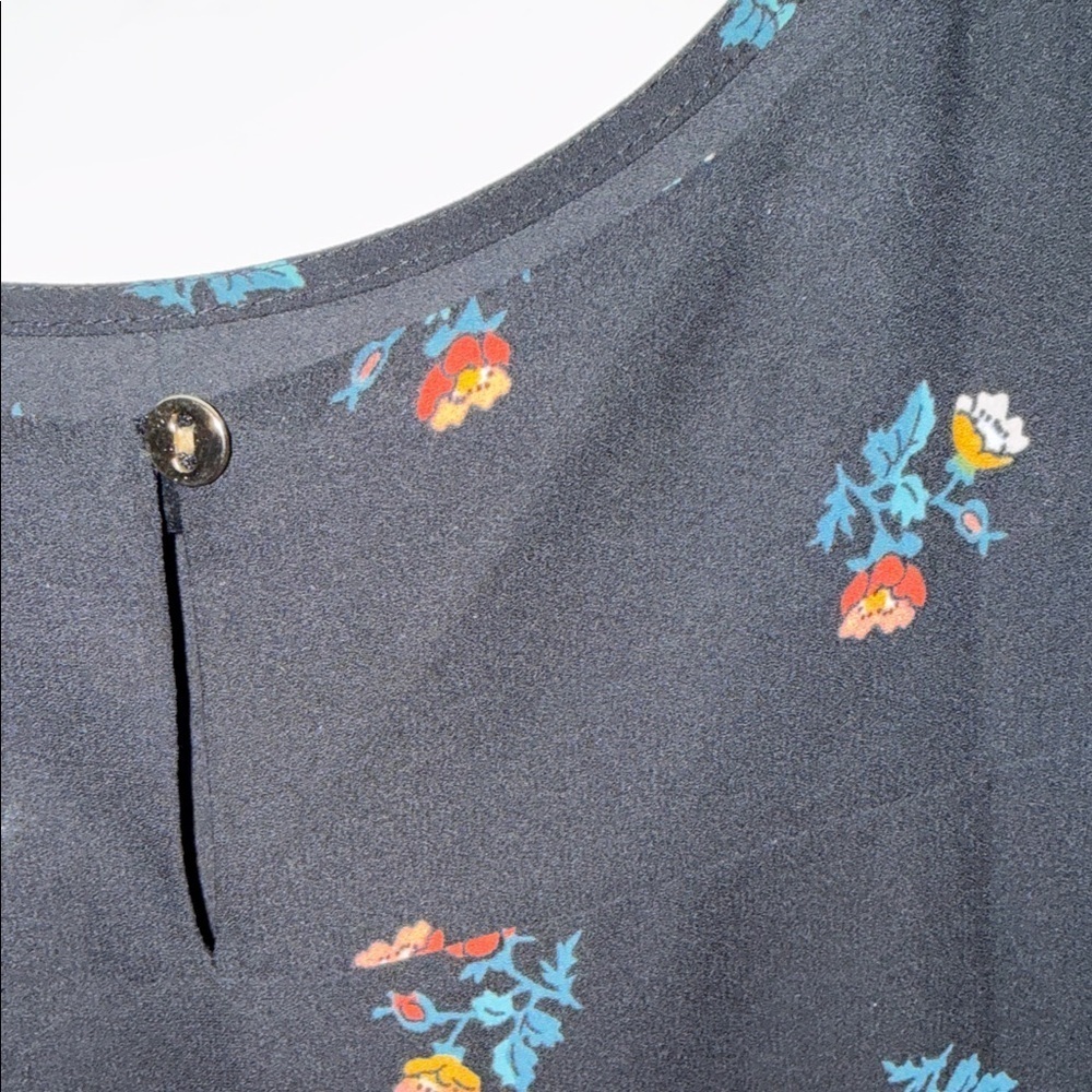 LOFT Black Floral Long-Sleeve Blouse with Red and Blue Accents - Picture 6 of 7